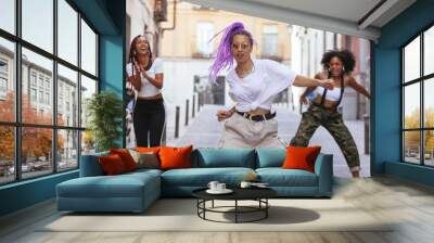 girlfriends with casual clothes dancing black music Wall mural