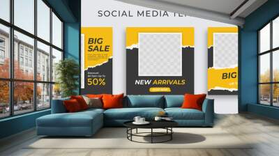 Editable set social media template post for promotion. template post for ads. design with yellow and black color. Wall mural