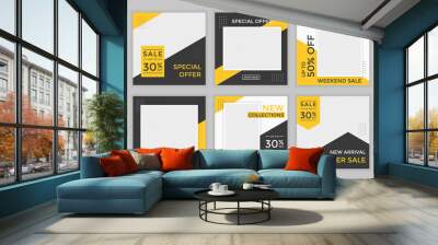 Editable template post for instagram and social media ad. web banner ads for promotion design with yellow and black color.  Wall mural