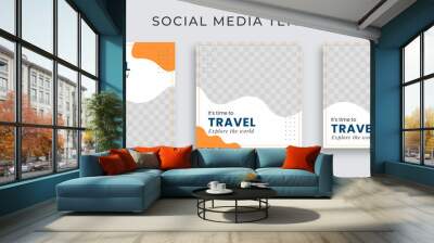 Editable template post for social media ad. web banner ads for travel promotion .design with white, blue and yellow color. Wall mural