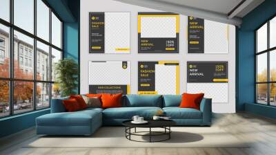 social media template post for promotion. Instagram post template for ads. design with yellow and black color. Wall mural