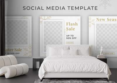 Social media templates for promotion. square Web banner with snowflakes for ad. Winter sale. Wall mural