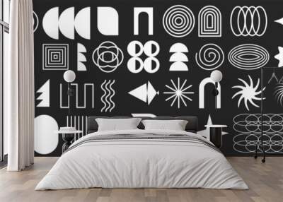 Brutalist abstract geometric shapes and grids. Vector abstract linear elements and bold geometric shapes. Swiss design aesthetic. Bauhaus memphis design.  Wall mural