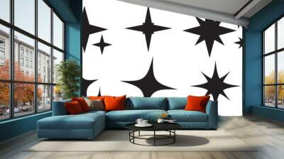 Sparkling stars composition. Glowing black star stencil, isolating various sparkling elements. Twinkle star, Minimalist silhouette stars icon, twinkle star shape symbols. Wall mural