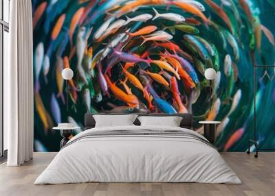 Colourful Fishes in a tank, the swirl of colours blur and create an illusion of movement, vibrant, cinematic Wall mural