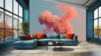 abstract pink smoke cloud with circle overlay in pastel sky for creative backgrounds Wall mural