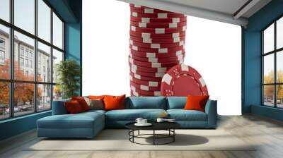 Stack of red poker chips on a transparent background  Wall mural