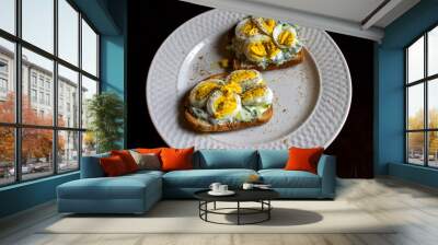 two eggs toast with greek yogurt on it  Wall mural