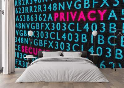 Red glowing word privacy and security on a random blue letter wall Wall mural