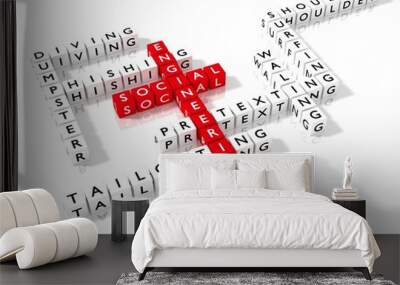 Social engineering crossword puzzle cybersecurity concept Wall mural