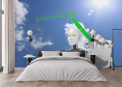 White female robot writes the word green energy Wall mural