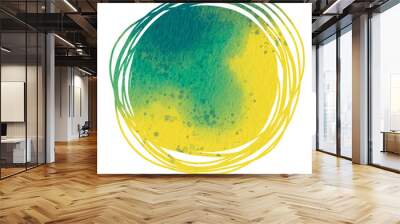 Lemon yellow and green leaf round banner watercolor for decoration on summer holiday and tropical forest concept. Wall mural