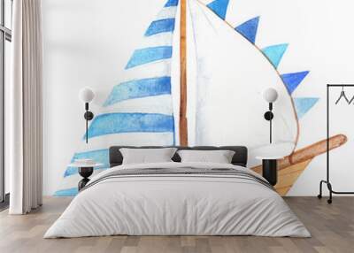 sailing ship watercolor illustration for decoration for journey on the sea and nautical concept. Wall mural