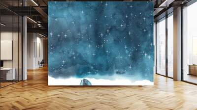 Whale swimming on the night sky among the star watercolor hand painting background. Wall mural