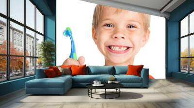 boy without one teeth with toothbrush Wall mural