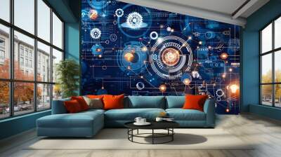 Illustration of Utilizing data analytics and machine learning to predict equipment failures and schedule timely maintenance. Ai Generate Wall mural