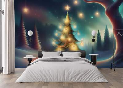 christmas card with christmas tree Wall mural