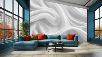 White color silk wave drapery abstract background. Flowing satin fabric texture concept created with generative ai	 Wall mural