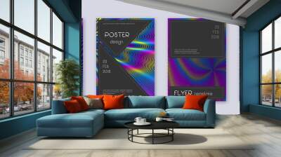 Black brochure design template set. Rainbow abstra Wall mural