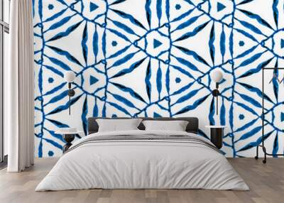 Blue summer seamless pattern. Hand drawn watercolo Wall mural