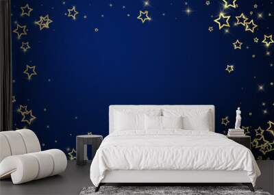 Christmas spirit. Scattered falling stars. Festive christmas confetty overlay template. Festive stars vector illustration on dark blue background. Wall mural