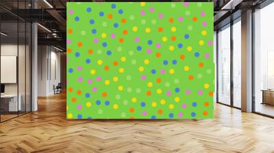 Colorful polka dots seamless pattern on bright 2 background. Alluring classic colorful polka dots textile pattern. Seamless scattered confetti fall chaotic decor. Abstract vector illustration. Wall mural