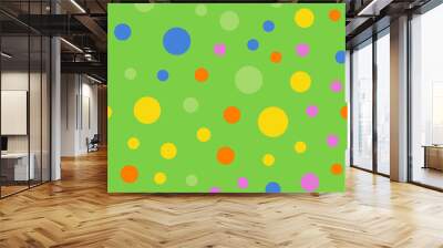 Colorful polka dots seamless pattern on bright 2 background. Curious classic colorful polka dots textile pattern. Seamless scattered confetti fall chaotic decor. Abstract vector illustration. Wall mural