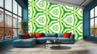 Green kaleidoscope seamless pattern. Hand drawn wa Wall mural