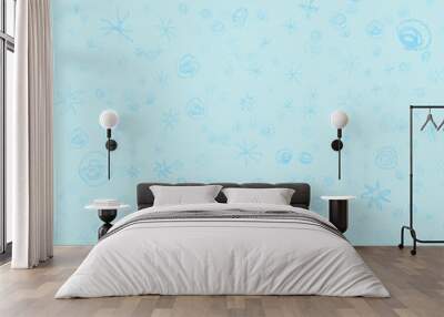 Hand Drawn blue Snowflakes Christmas Seamless Patt Wall mural