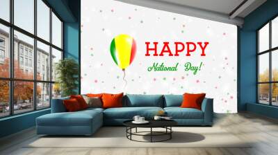 Mali National Day patriotic poster. Flying Rubber Balloon in Colors of the Malian Flag. Mali National Day background with Balloon, Confetti, Stars, Bokeh and Sparkles. Wall mural