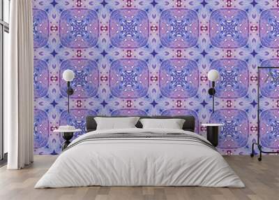 Red blue geometric seamless pattern. Hand drawn wa Wall mural