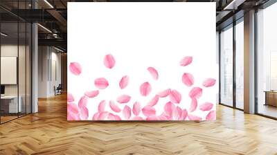 Sakura petals falling down. Romantic pink bright b Wall mural