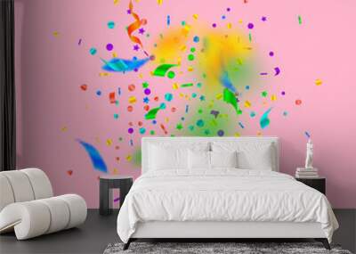 Streamers and confetti. Festive tinsel and foil ri Wall mural