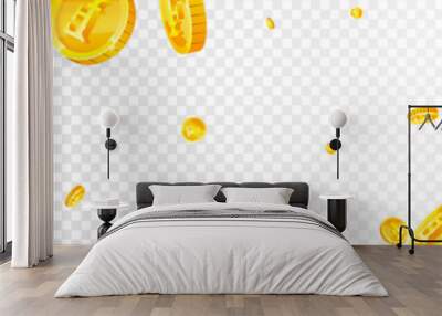 Swiss franc coins falling. Gold scattered CHF Wall mural