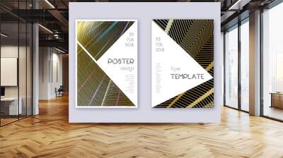 Triangle brochure design template set. Gold abstra Wall mural