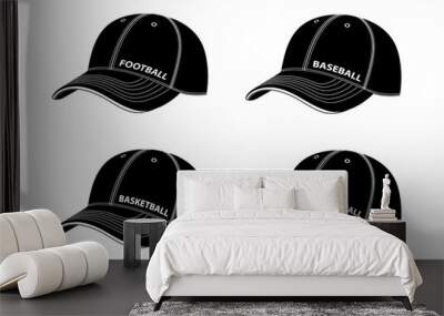 Baseball caps with inscriptions of different sports.Vector illustration isolated on white background. Wall mural