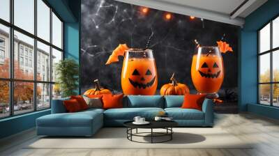 halloween jack o lantern with pumpkins, halloween pumpkin and pumpkins, halloween jack o lantern Wall mural