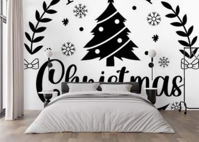 Circular Merry Christmas design with  Christmas tree and mistle toe. Good for Christmas ornament sublimation. Wall mural