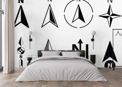 North arrow icon set. GPS north pointer for navigation signs. Compass north arrow. Wall mural