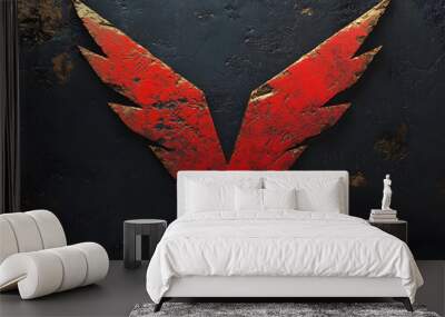 Vintage Red Winged Logo with Metal Texture in Abstract Artistic Design Wall mural