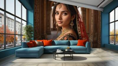 Indian Model Girl Wedding Wearing Wall mural