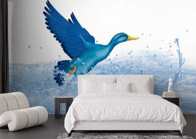 vol et survol de canard bleu au dessus des vague  Wall mural