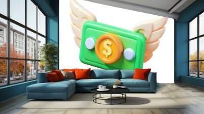 Dollar banknote money with wings 3d cartoon style illustration Wall mural