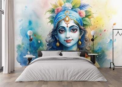 Happy Janmashtami 3d cartoon style illustration Wall mural