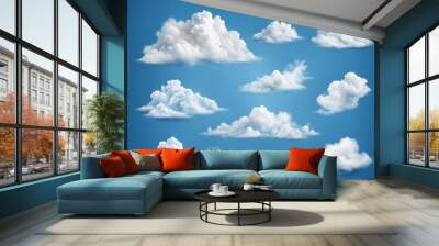 Realistic cloud element vector set in blue background Wall mural