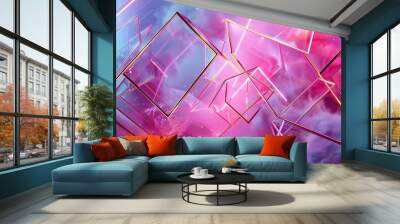 A visually engaging backdrop composed of pink geometric designs, layered with rich purple gradients that evoke a sense of depth and creativity. Wall mural