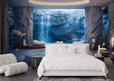 An inside pool with clear blue water for ultimate relaxation - AI Generative Wall mural