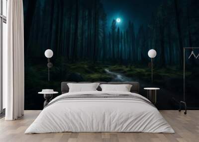 Dark forest cursed theme, moonlight creepy - AI Generative Wall mural