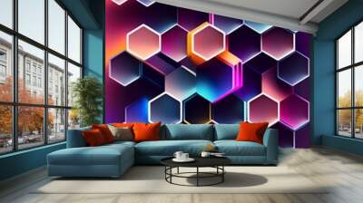 Gradient abstract hexagon shapes background - Generative AI Technology Wall mural