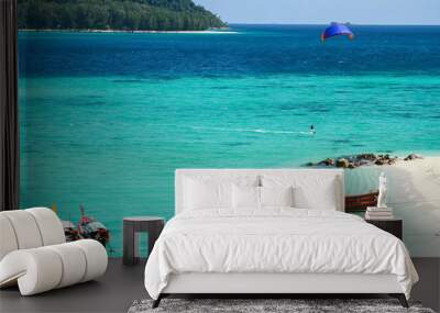 Andaman sea two deep color sea white sand beach with long tail b Wall mural